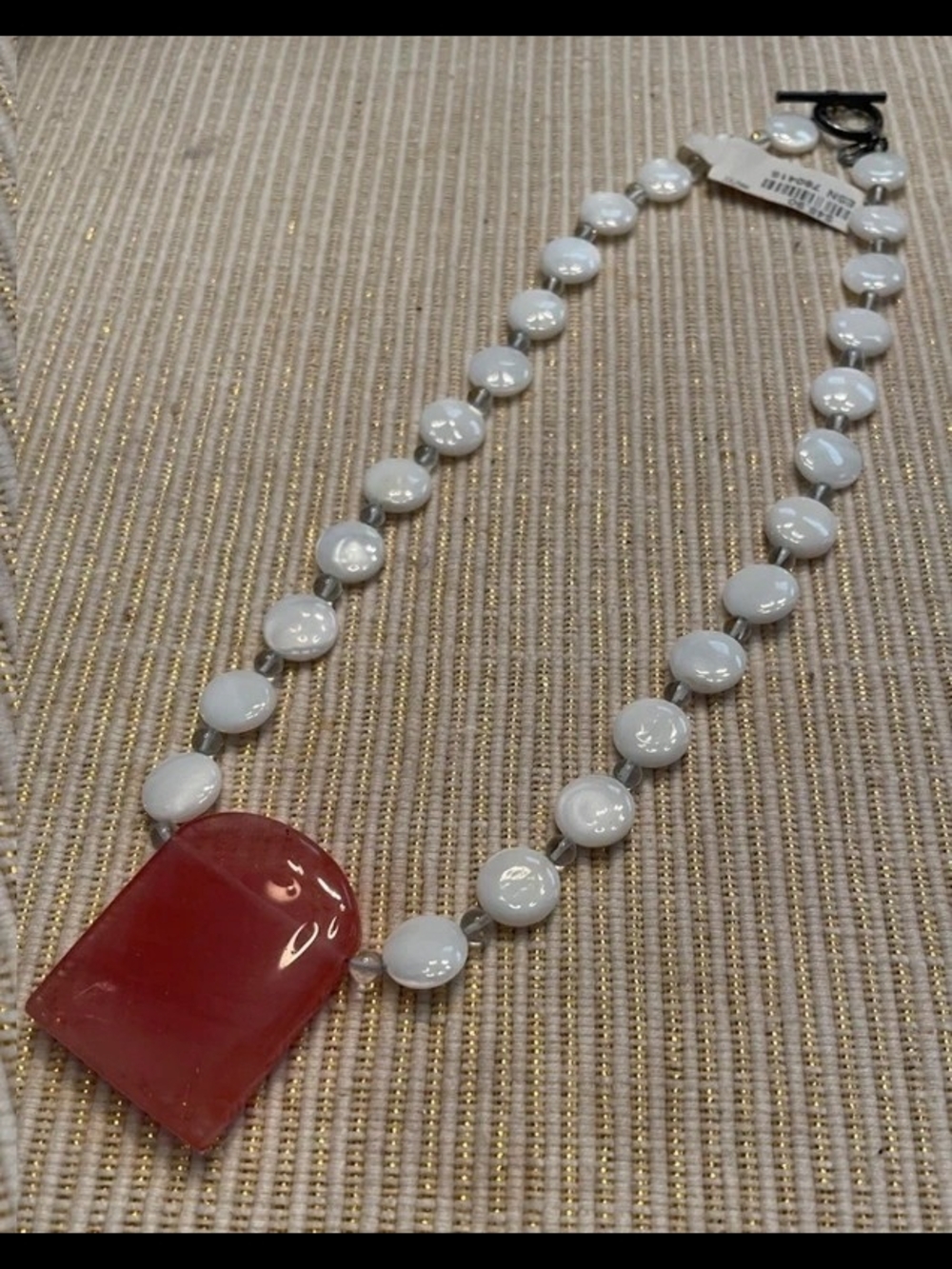 Cherry Quartz & Sim Mother of Pearl Necklace w/ Toggle Clasp